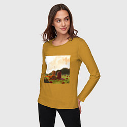 Лонгслив хлопковый женский В обнимку, цвет: горчичный — фото 2