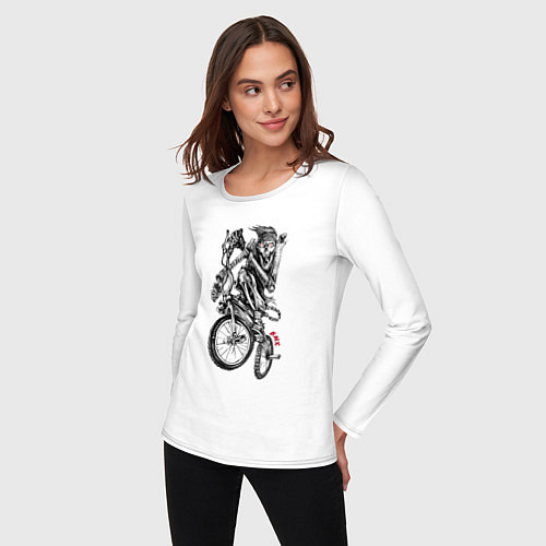Женский лонгслив Skeleton on a cool bike / Белый – фото 3