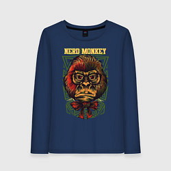 Лонгслив хлопковый женский Обезьяна ботан, цвет: тёмно-синий