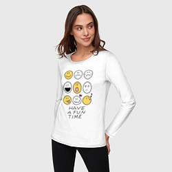 Лонгслив хлопковый женский Have a fun time - emoji, цвет: белый — фото 2