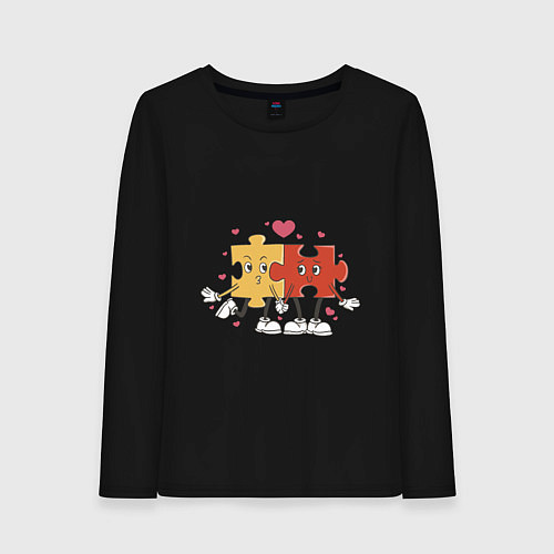 Женский лонгслив Влюбленная пара - пазлы / Черный – фото 1