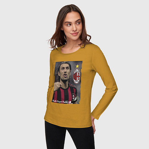 Женский лонгслив Paolo Cesare Maldini - Milan, captain / Горчичный – фото 3