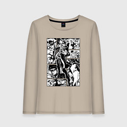 Лонгслив хлопковый женский ДЖотаро Куджо на панели манги, цвет: миндальный
