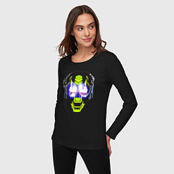 Лонгслив хлопковый женский Neon skull - music lover, цвет: черный — фото 2