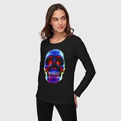 Лонгслив хлопковый женский Cool neon skull, цвет: черный — фото 2