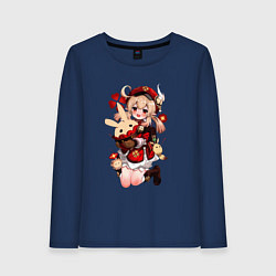 Лонгслив хлопковый женский КЛИ милейшее создание Геншин, цвет: тёмно-синий