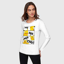 Лонгслив хлопковый женский Пика Пика Пикачу Pikachu, цвет: белый — фото 2
