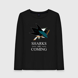 Лонгслив хлопковый женский Sharks are coming, Сан-Хосе Шаркс San Jose Sharks, цвет: черный