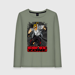 Лонгслив хлопковый женский Sketch jump, цвет: авокадо