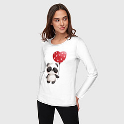 Лонгслив хлопковый женский Панда с шариком в виде сердца, цвет: белый — фото 2