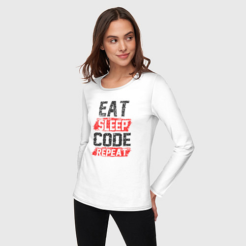 Женский лонгслив EAT SLEEP CODE REPEAT / Белый – фото 3