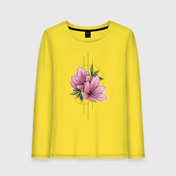 Лонгслив хлопковый женский Акварельный розовой цветок, цвет: желтый