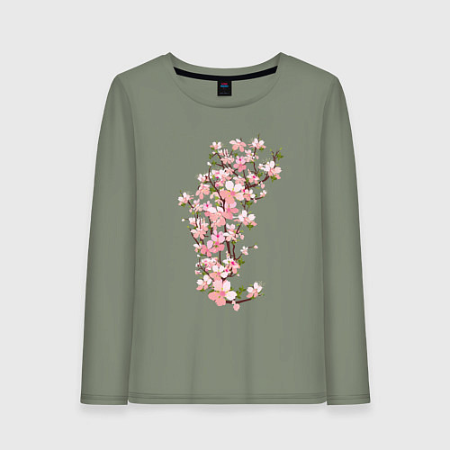 Женский лонгслив Весна Цветущая сакура Japan / Авокадо – фото 1