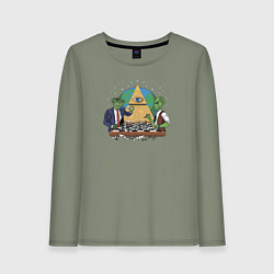 Лонгслив хлопковый женский Рептилоид играет в шахматы против Зеленого человеч, цвет: авокадо