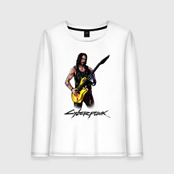 Лонгслив хлопковый женский Cyberpunk 2077 Johnny гитарист, цвет: белый