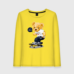 Лонгслив хлопковый женский Мишка скейтбордист, цвет: желтый