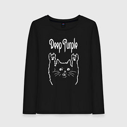 Лонгслив хлопковый женский Deep Purple Рок кот, цвет: черный