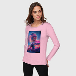 Лонгслив хлопковый женский Retro neon girl, цвет: светло-розовый — фото 2