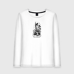 Лонгслив хлопковый женский Череп, Папоротник и Вороны, цвет: белый