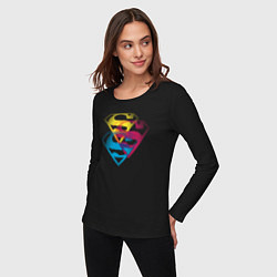 Лонгслив хлопковый женский Лого Супермена, цвет: черный — фото 2