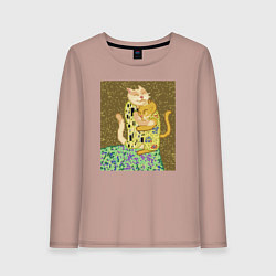 Лонгслив хлопковый женский Поцелуй котов, цвет: пыльно-розовый