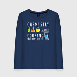 Лонгслив хлопковый женский Химия похожа на кулинарию, цвет: тёмно-синий