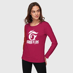 Лонгслив хлопковый женский Free Fire - белый лого, цвет: маджента — фото 2