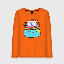 Лонгслив хлопковый женский Разноцветный котик, цвет: оранжевый