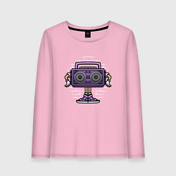Лонгслив хлопковый женский Магнитофон с руками, цвет: светло-розовый