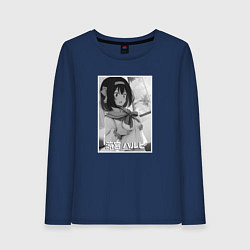 Лонгслив хлопковый женский Удивлённая Харухи, цвет: тёмно-синий