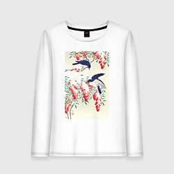 Лонгслив хлопковый женский Flycatchers on a Nandina Bush, цвет: белый