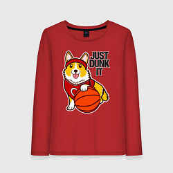 Лонгслив хлопковый женский JUST DUNK IT корги, цвет: красный