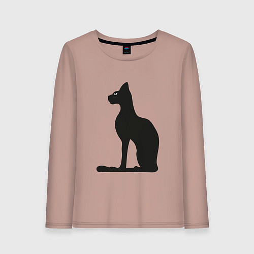 Женский лонгслив Силуэт черной кошки, Египетская богиня Бастет / Пыльно-розовый – фото 1