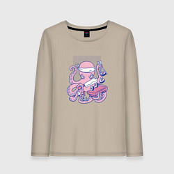 Лонгслив хлопковый женский Осьминог Суши Повар Octopus Sushi Chef, цвет: миндальный