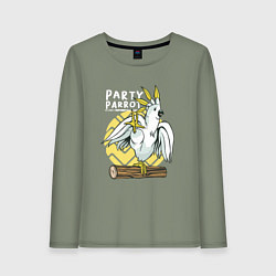 Лонгслив хлопковый женский Попугай тусовщик Party Parrot, цвет: авокадо