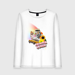 Лонгслив хлопковый женский Colorful drama queen, цвет: белый