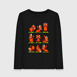 Лонгслив хлопковый женский Йога красной панды, цвет: черный