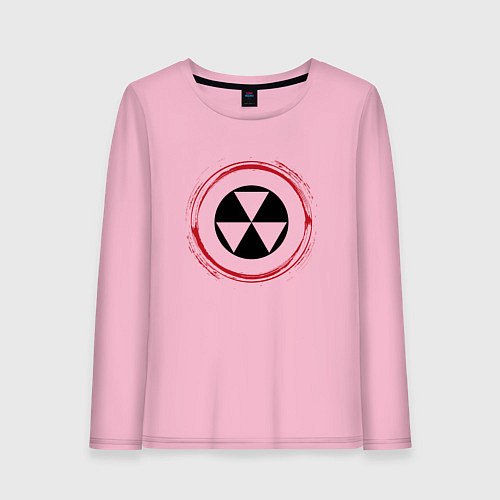 Женский лонгслив Символ радиации Fallout и красная краска вокруг / Светло-розовый – фото 1