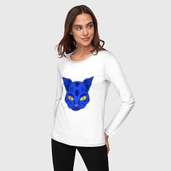 Лонгслив хлопковый женский Иллюстрация неоновой кошки, цвет: белый — фото 2