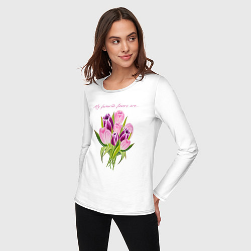 Женский лонгслив Мои любимые цветы тюльпаны / Белый – фото 3