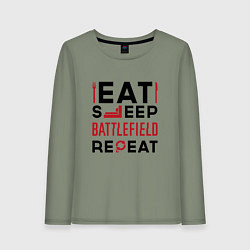 Лонгслив хлопковый женский Надпись: Eat Sleep Battlefield Repeat, цвет: авокадо