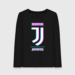 Лонгслив хлопковый женский Juventus FC в стиле Glitch, цвет: черный
