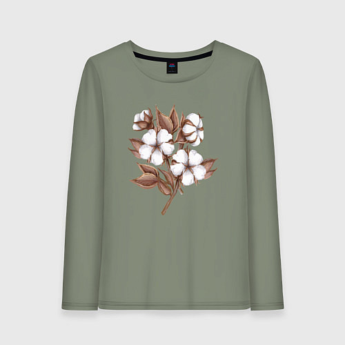 Женский лонгслив Цветы хлопка в букете / Авокадо – фото 1