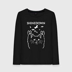 Лонгслив хлопковый женский Shinedown Рок кот, цвет: черный