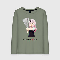 Лонгслив хлопковый женский Госпожа Кагуя Love is war Синомия с веером, цвет: авокадо