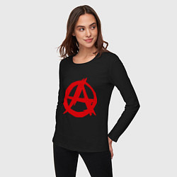 Лонгслив хлопковый женский Символ анархии, цвет: черный — фото 2
