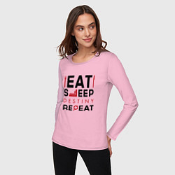 Лонгслив хлопковый женский Надпись: Eat Sleep Destiny Repeat, цвет: светло-розовый — фото 2