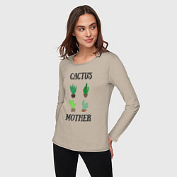 Лонгслив хлопковый женский Cactus Mother, Мать кактусов, цвет: миндальный — фото 2