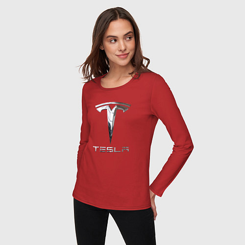 Женский лонгслив Tesla Logo Тесла Логотип / Красный – фото 3