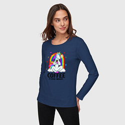 Лонгслив хлопковый женский Кофе - настоящая магия, цвет: тёмно-синий — фото 2